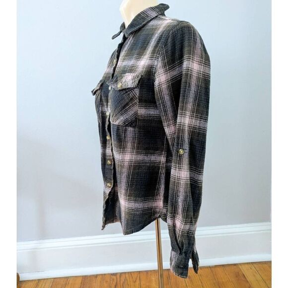 Passport Brown and Pink Plaid Flannel Button Up Top - Picture 4 of 5